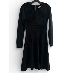 Calvin Klein Black Cable Knit Sweater Dress Long Sleeve Fit Flare Small